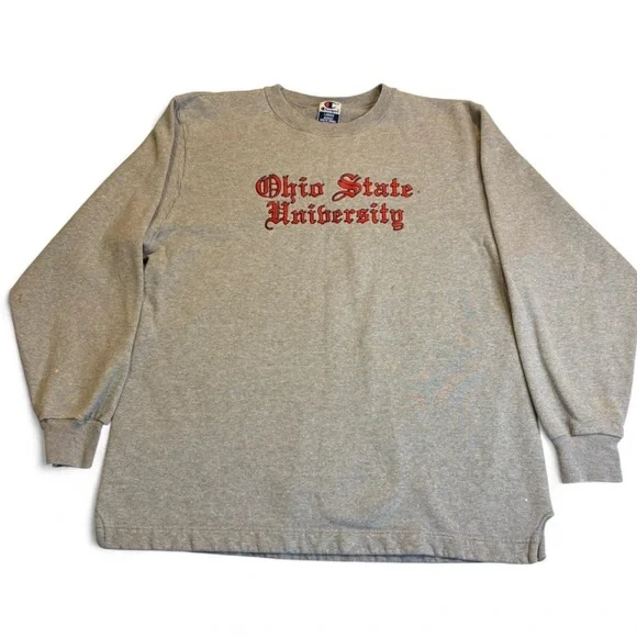 VTG Champion Ohio State University Sweatshirt Large Gray Distressed Spellout - Picture 1 of 8